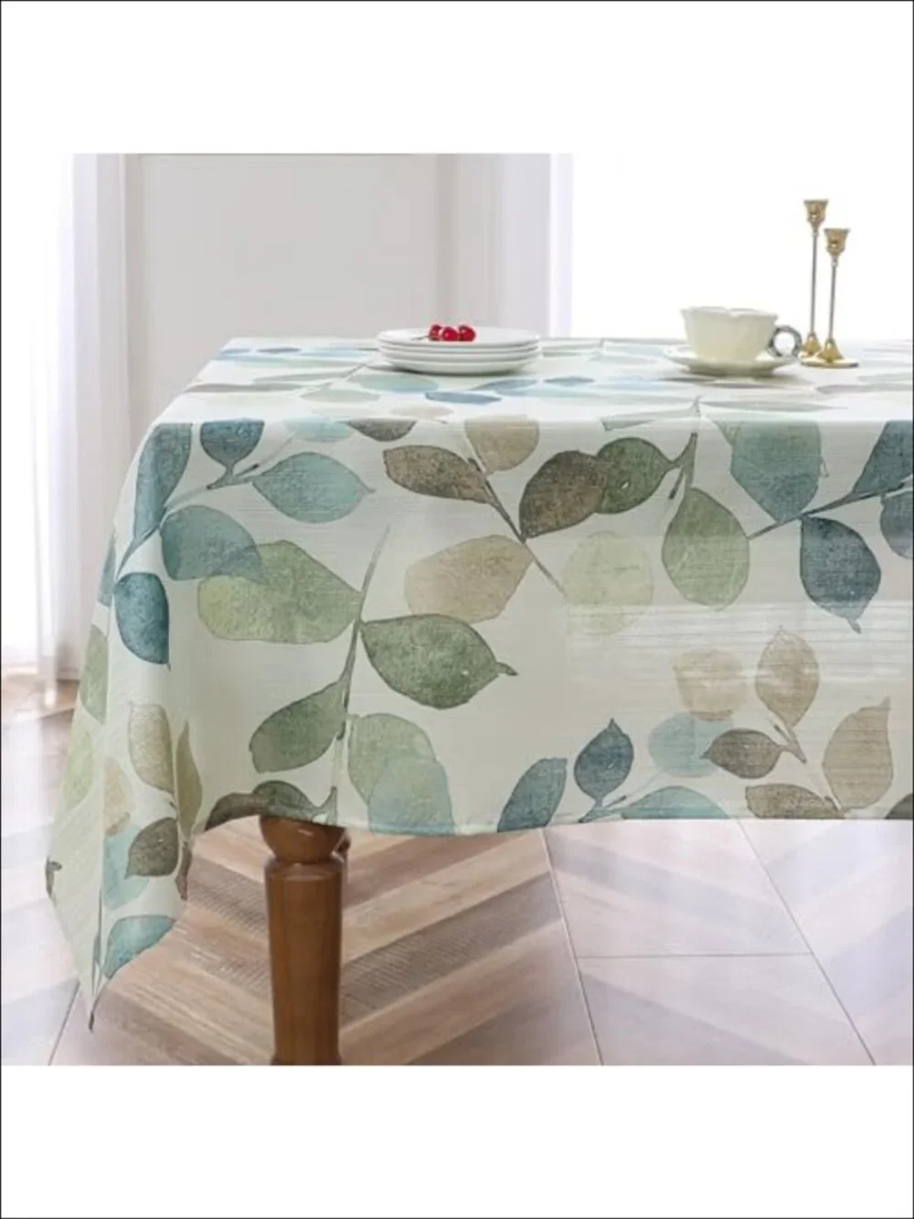 Leaf Printed Rectangle Tablecloth 60x84 Waterproof Slub Fabric